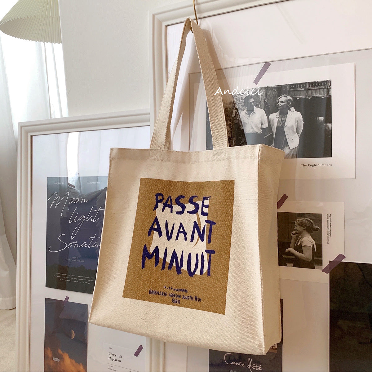Passe Avant Minuit Canvas Tote Bag with Zip - Andcici