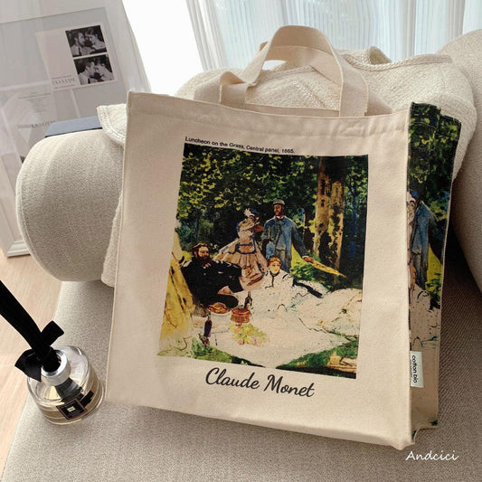 Claude Monet Luncheon on the Grass, 1866 Canvas Tote Bag with Zip - Andcici