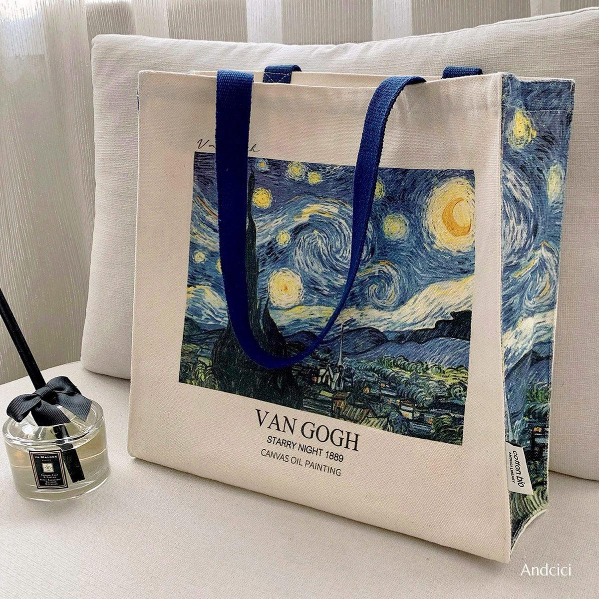 Vincent Van Gogh The Starry Night, 1889 Canvas Tote Bag with Zip - Andcici