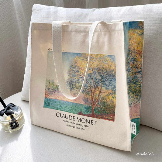 Claude Monet Antibes in the Morning, 1888 Canvas Tote Bag with Zip - Andcici