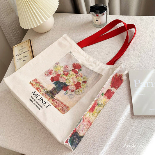 Claude Monet Vase of Peonies, 1882 Canvas Tote Bag with Zip - Andcici