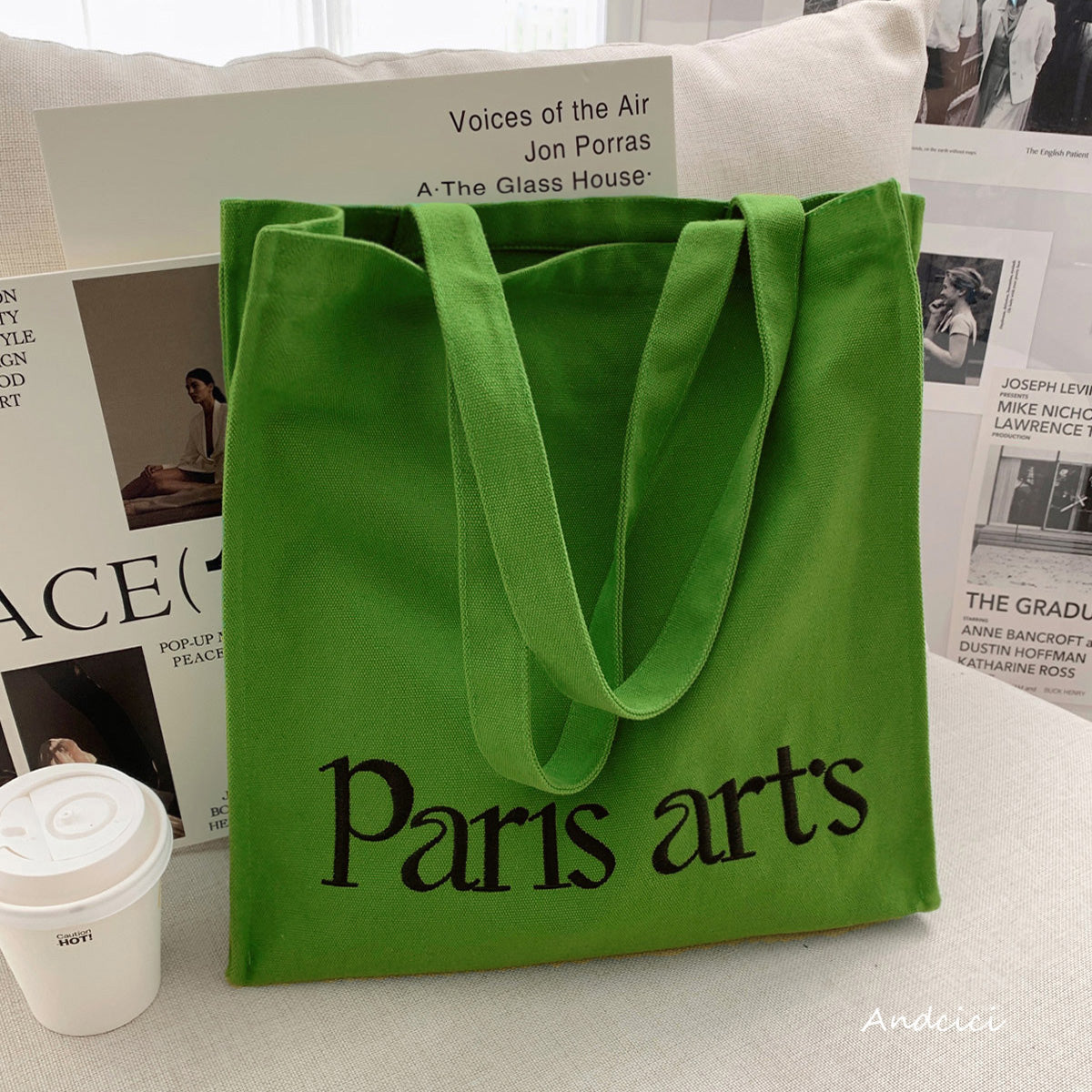 Paris Arts Canvas Tote Bag with Zip - Andcici