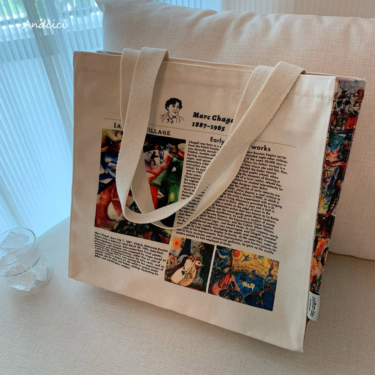 Tribute to Marc Chagall Canvas Tote Bag with Zip - Andcici