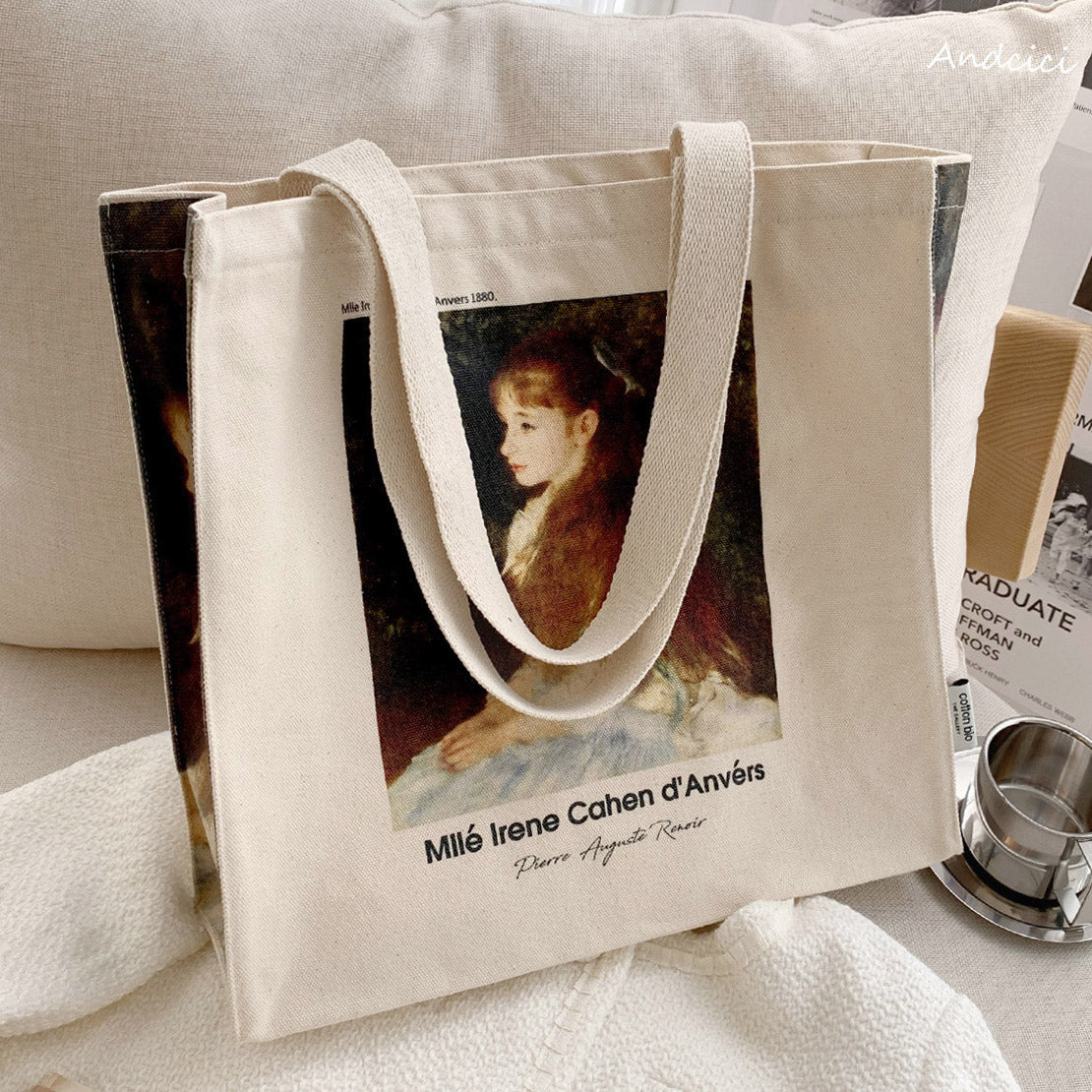 Pierre-Auguste Renoir Mlle Irène Cahen d'Anvers, 1880 Canvas Tote Bag with Zip - Andcici