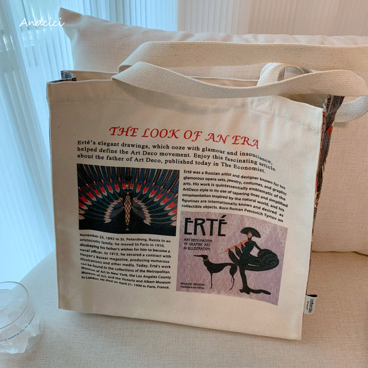 Tribute to Erté Canvas Tote Bag with Zip - Andcici
