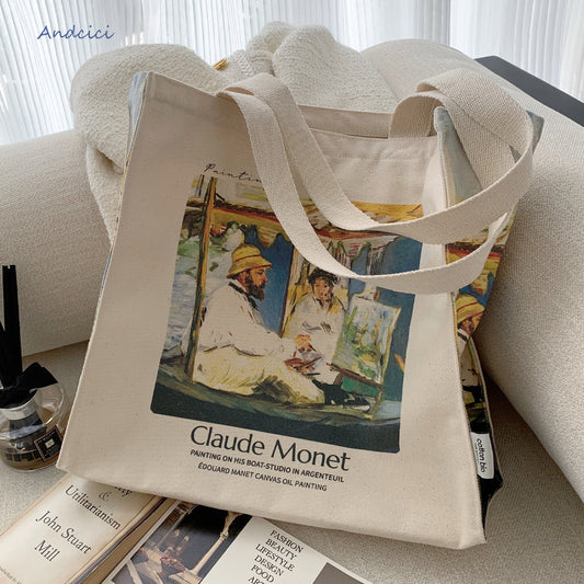 Édouard Manet Claude Monet Painting in his Studio-Boat, 1874 Canvas Tote Bag with Zip - Andcici
