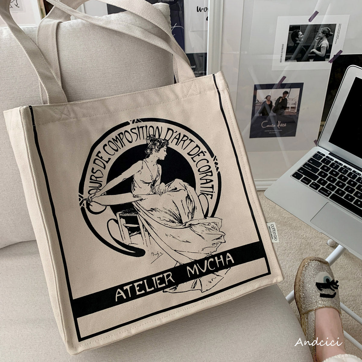 Alphonse Mucha Atelier Mucha, 1897 Canvas Tote Bag with Zip - Andcici