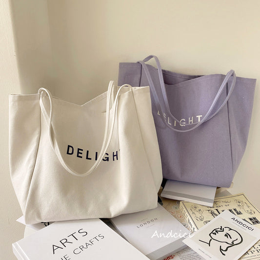 DELIGHT Canvas Tote Bag with Inner Zipped Pocket - Andcici