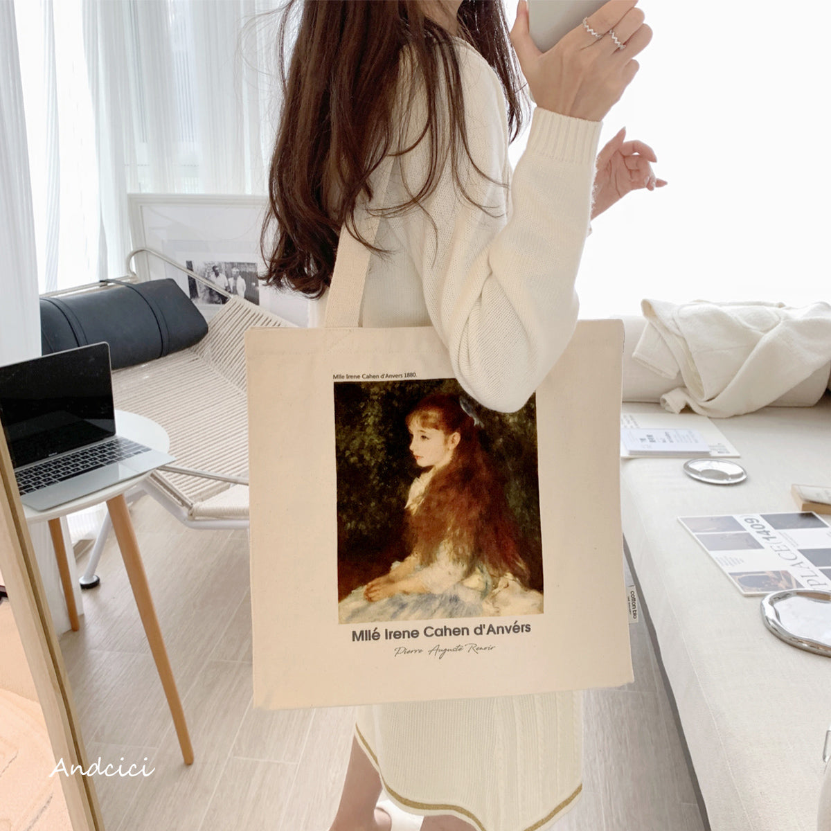 Pierre-Auguste Renoir Mlle Irène Cahen d'Anvers, 1880 Canvas Tote Bag with Zip - Andcici
