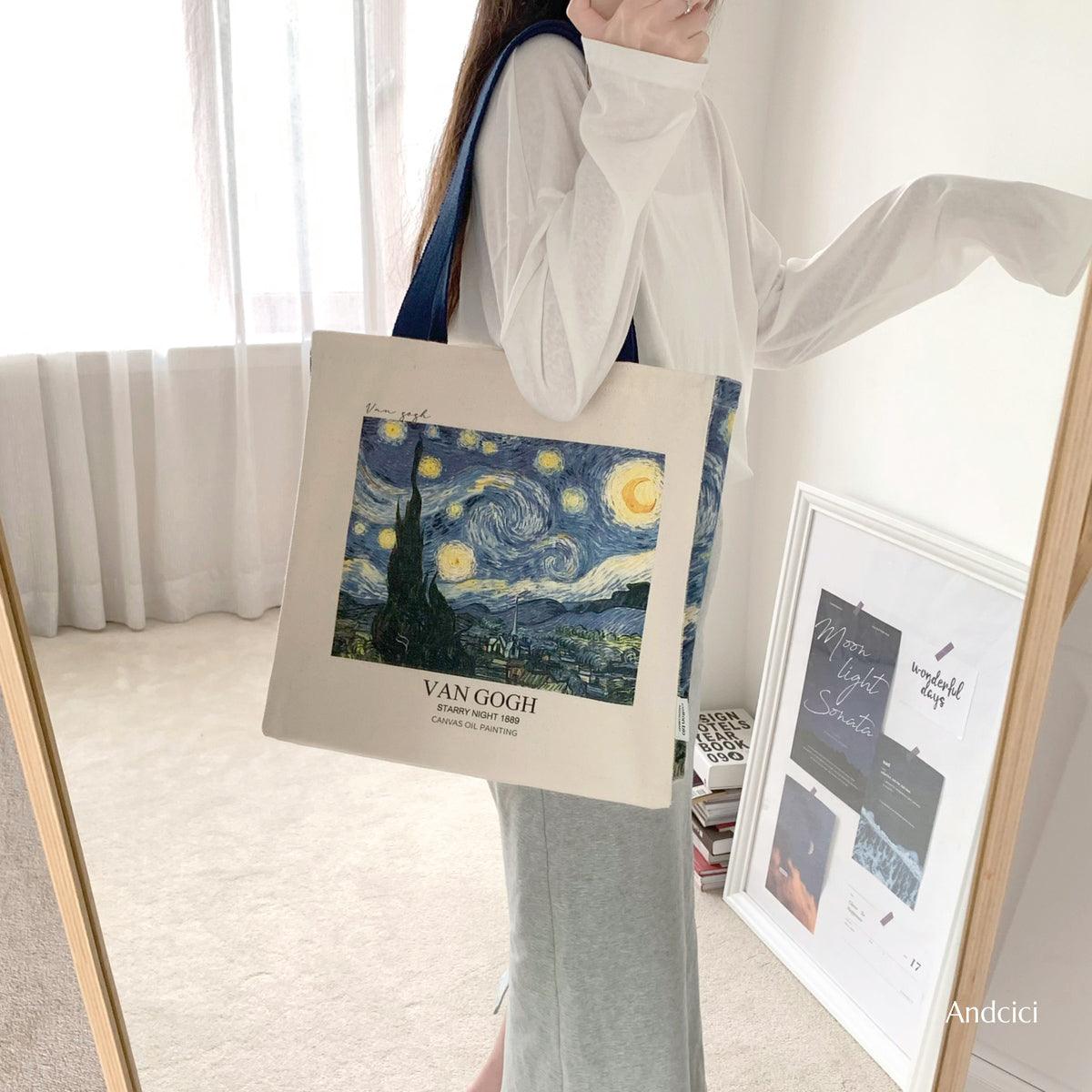 Vincent Van Gogh The Starry Night, 1889 Canvas Tote Bag with Zip - Andcici