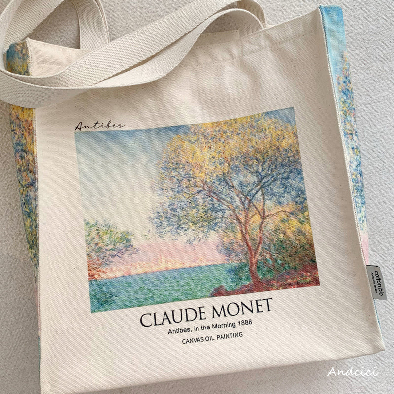 Claude Monet Antibes in the Morning, 1888 Canvas Tote Bag with Zip - Andcici