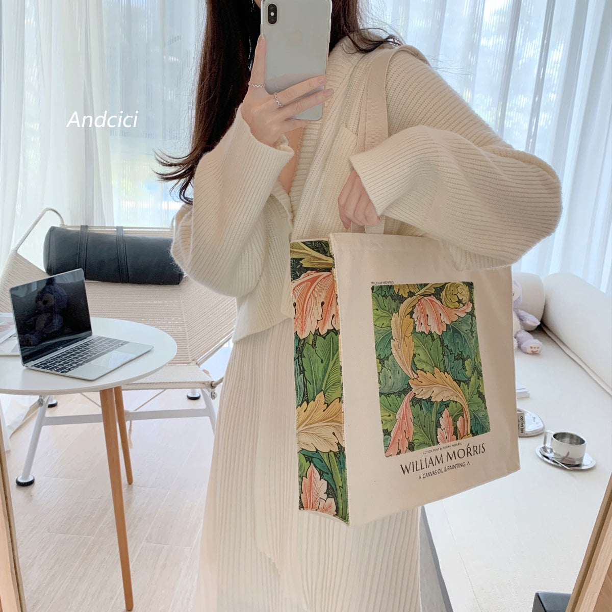 William Morris Acanthus, 1875 Canvas Tote Bag with Zip - Andcici