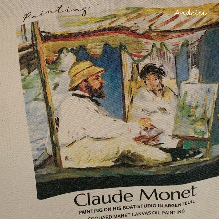 Édouard Manet Claude Monet Painting in his Studio-Boat, 1874 Canvas Tote Bag with Zip - Andcici