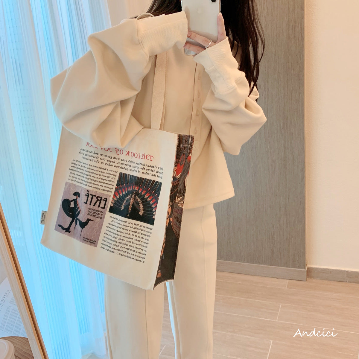 Tribute to Erté Canvas Tote Bag with Zip - Andcici