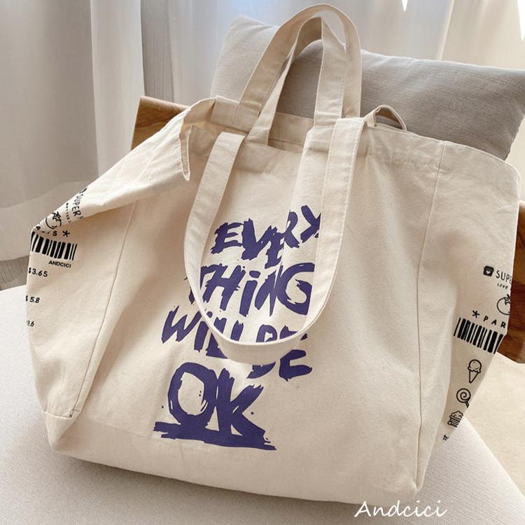 Everything Will Be Ok Canvas Tote Bag with Zip - Andcici