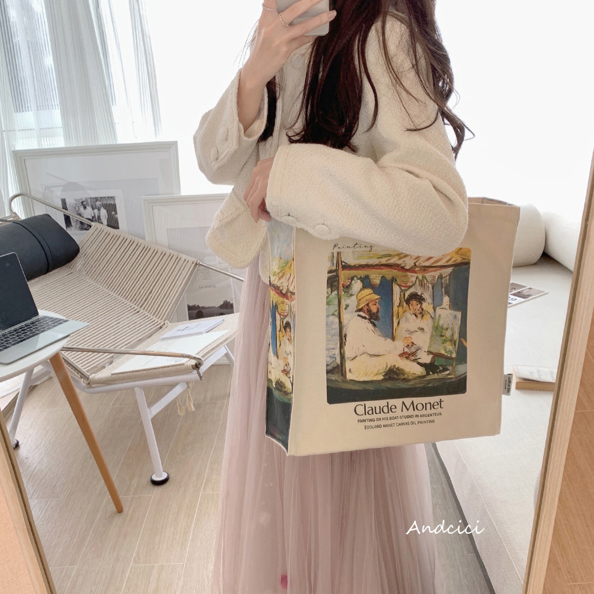 Édouard Manet Claude Monet Painting in his Studio-Boat, 1874 Canvas Tote Bag with Zip