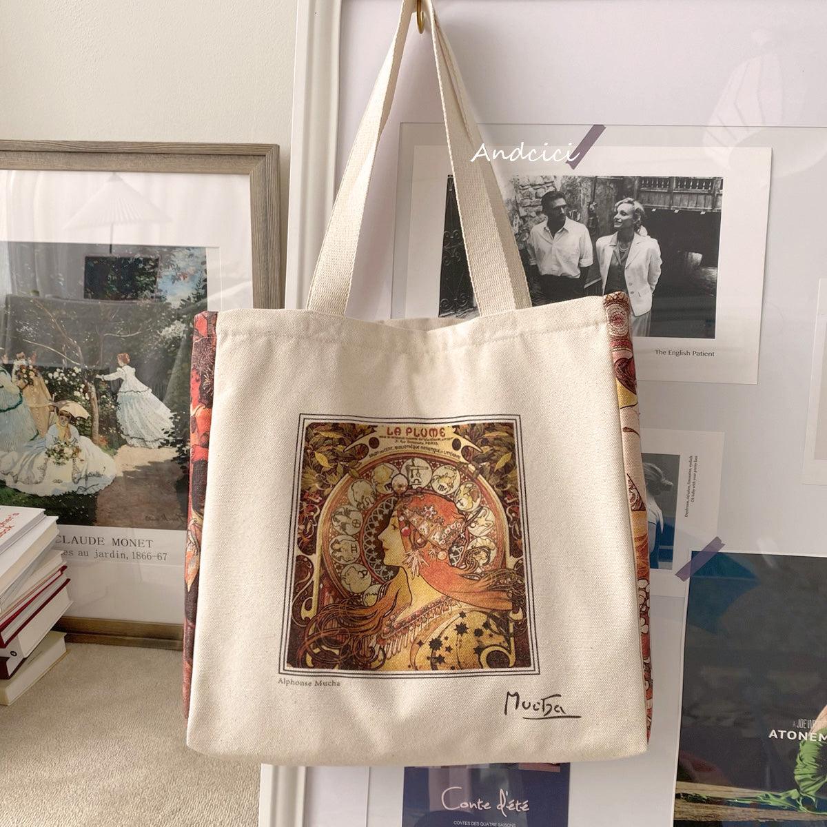 Alphonse Mucha Zodiac, 1896 Canvas Tote Bag with Zip - Andcici