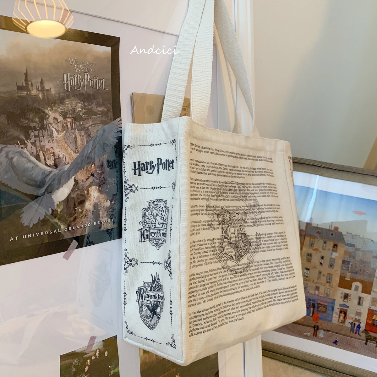 Harry Potter Inspired Hogwarts Tote Bag with Zip - Andcici