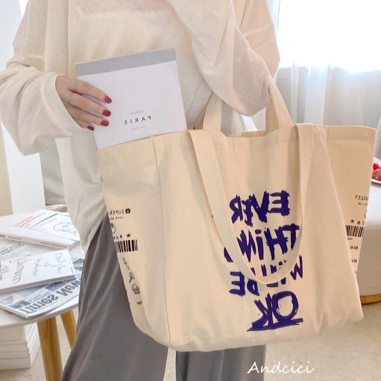 Everything Will Be Ok Canvas Tote Bag with Zip - Andcici