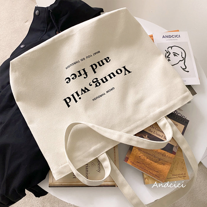 Young, Wild and Free Canvas Tote Bag with Zip - Andcici