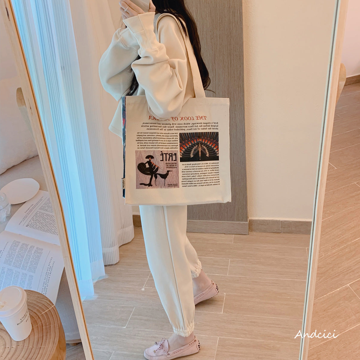 Tribute to Erté Canvas Tote Bag with Zip - Andcici