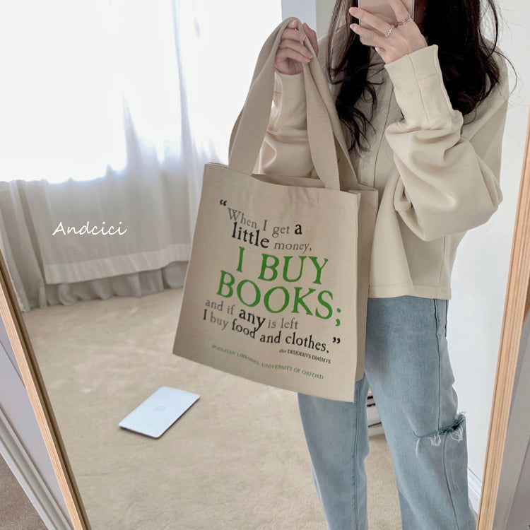 I Buy Books Canvas Tote Bag with Zip - Andcici