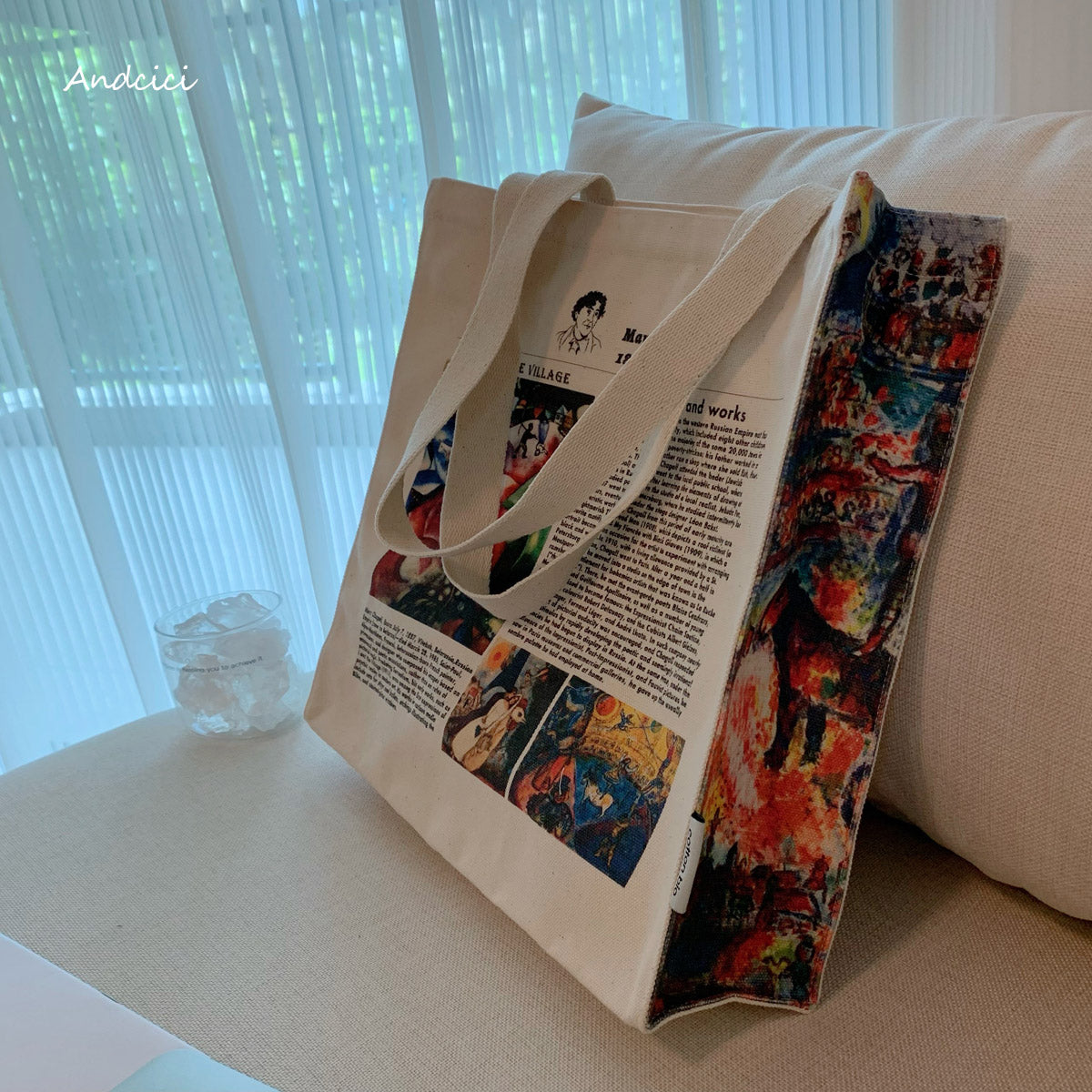 Tribute to Marc Chagall Canvas Tote Bag with Zip - Andcici