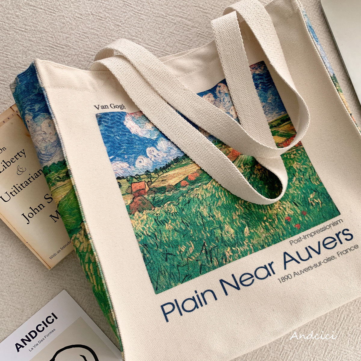 Vincent Van Gogh The Plain Near Auvers, 1890 Canvas Tote Bag with Zip - Andcici