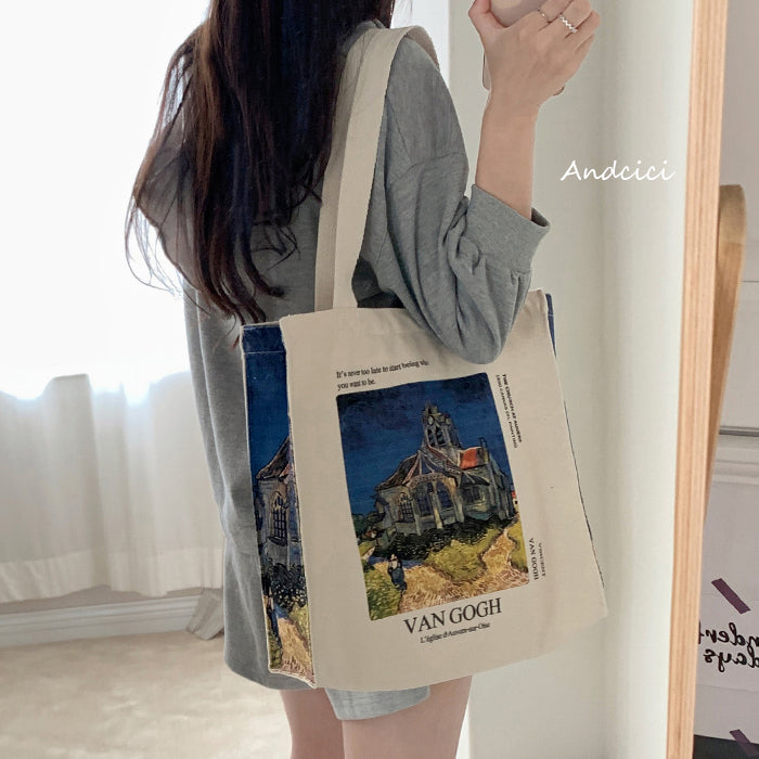 Vincent Van Gogh L'Église d’Auvers-sur-Oise, 1890 Canvas Tote Bag with Zip - Andcici