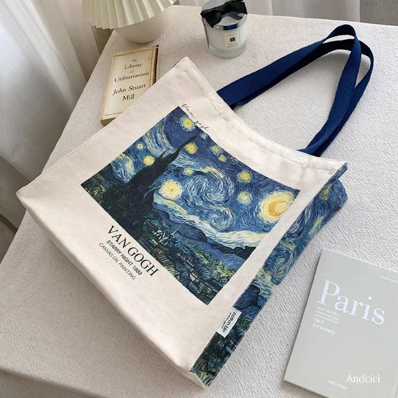 Vincent Van Gogh The Starry Night, 1889 Canvas Tote Bag with Zip - Andcici
