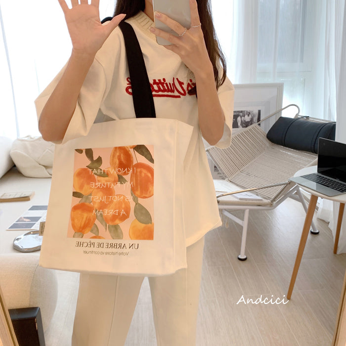 A Peach Tree Canvas Tote Bag with Zip - Andcici