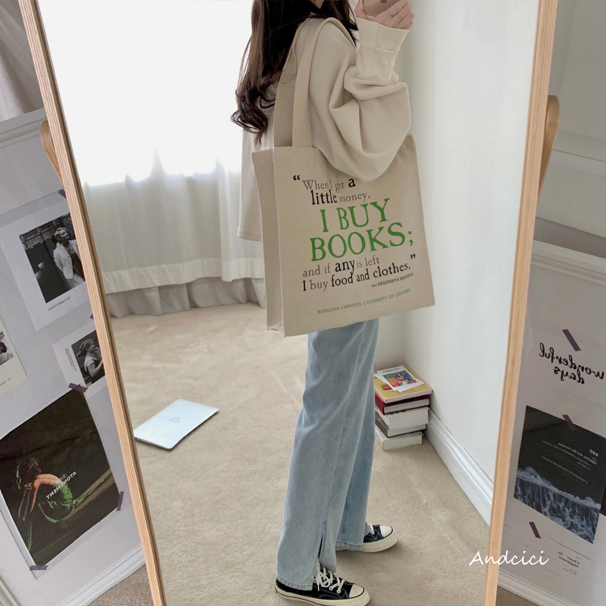 I Buy Books Canvas Tote Bag with Zip - Andcici
