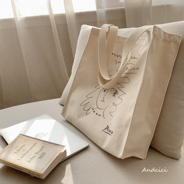 Pablo Picasso Portrait of a Women Line Art Canvas Tote Bag with Zip - Andcici