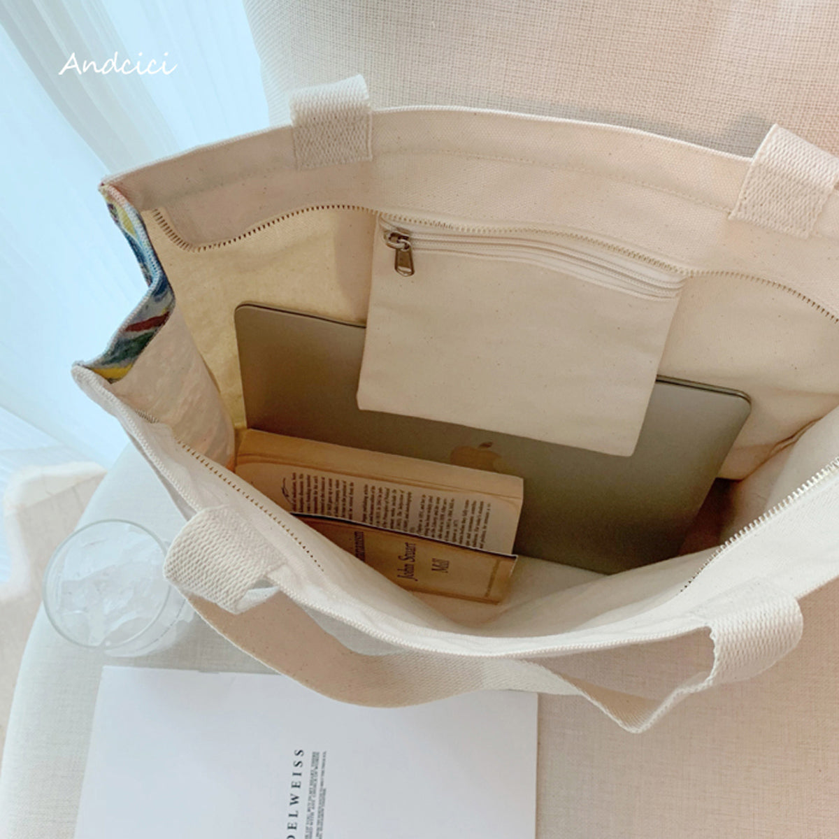 Tribute to Erté Canvas Tote Bag with Zip - Andcici