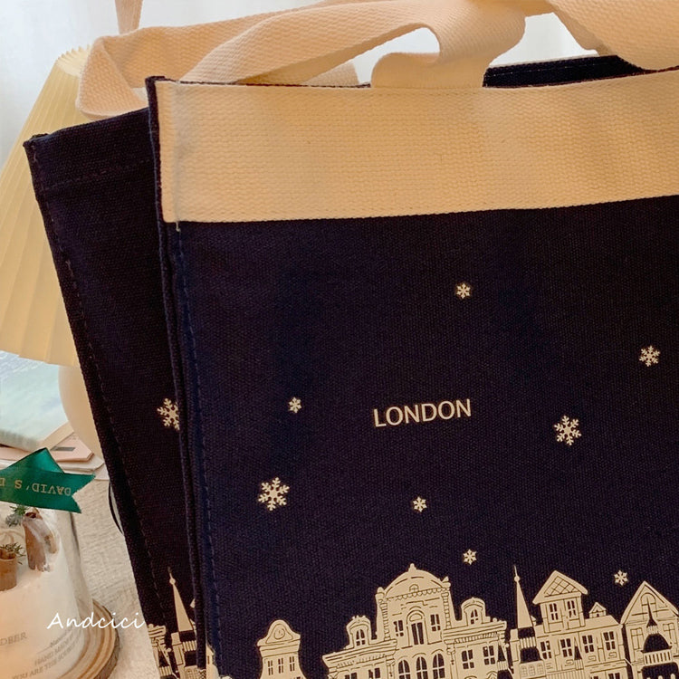 London Night Sky Black Tote Bag with Zip - Andcici