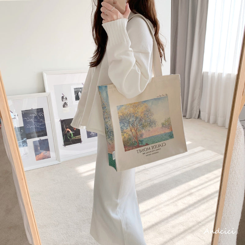 Claude Monet Antibes in the Morning, 1888 Canvas Tote Bag with Zip - Andcici