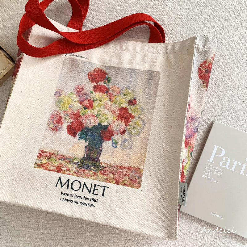 Claude Monet Vase of Peonies, 1882 Canvas Tote Bag with Zip - Andcici
