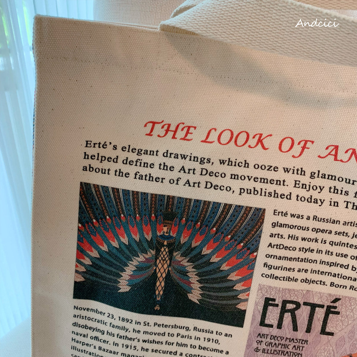 Tribute to Erté Canvas Tote Bag with Zip - Andcici