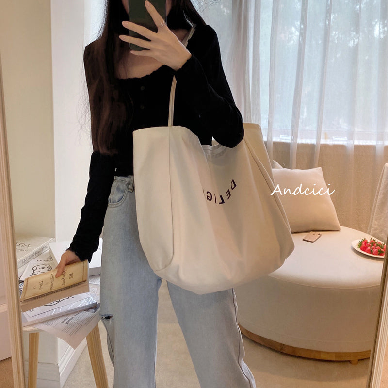 DELIGHT Canvas Tote Bag with Inner Zipped Pocket - Andcici