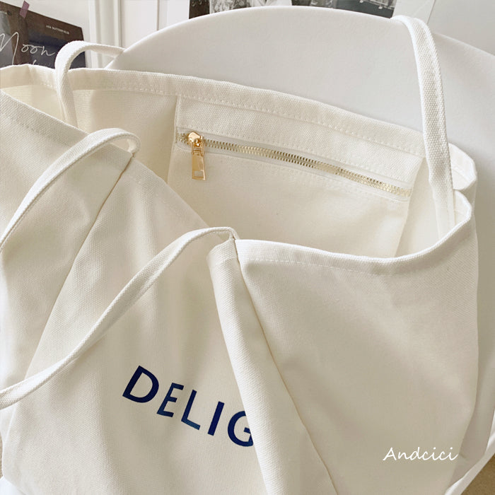 DELIGHT Canvas Tote Bag with Inner Zipped Pocket - Andcici