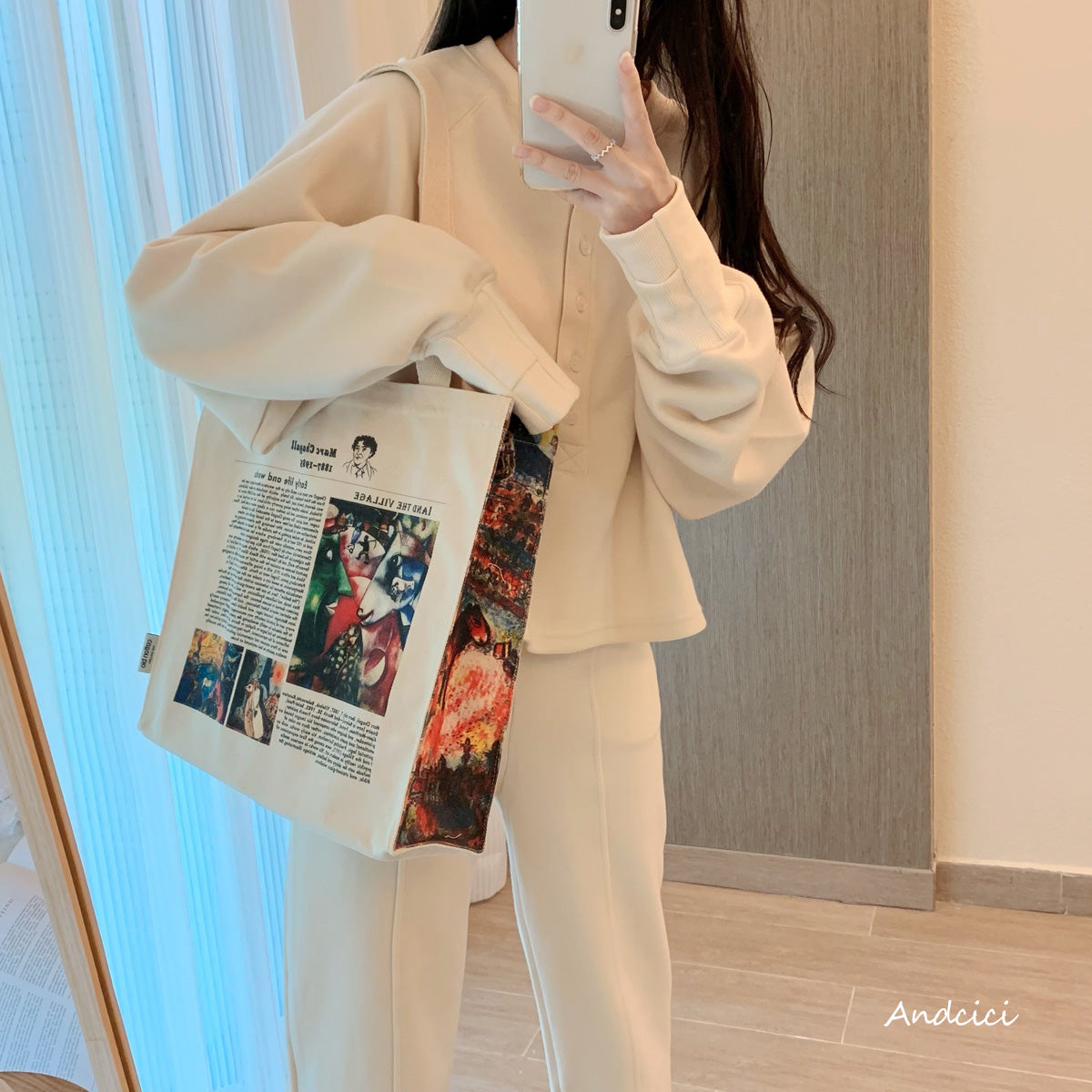 Tribute to Marc Chagall Canvas Tote Bag with Zip - Andcici