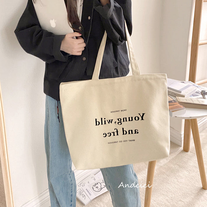 Young, Wild and Free Canvas Tote Bag with Zip - Andcici