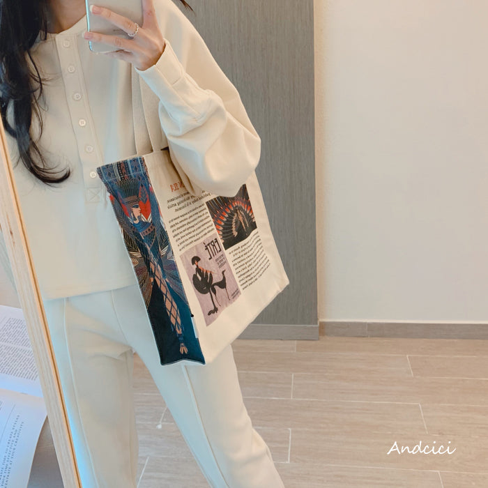 Tribute to Erté Canvas Tote Bag with Zip - Andcici