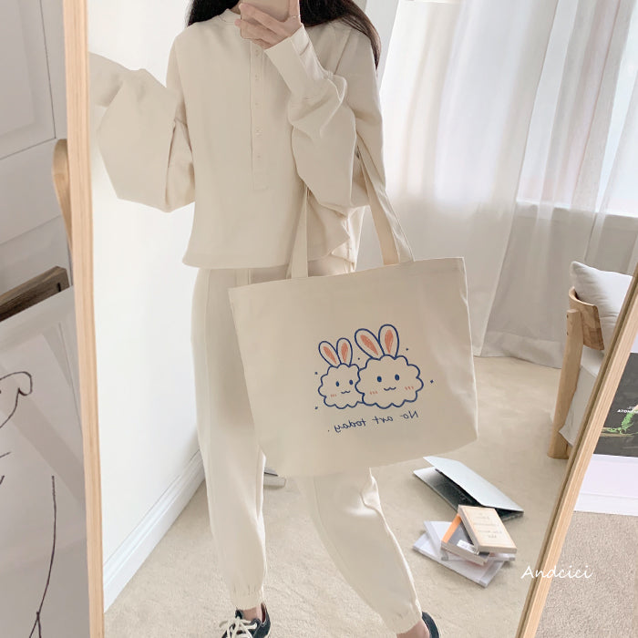 No Art Today Rabbit Canvas Tote Bag with Zip - Andcici