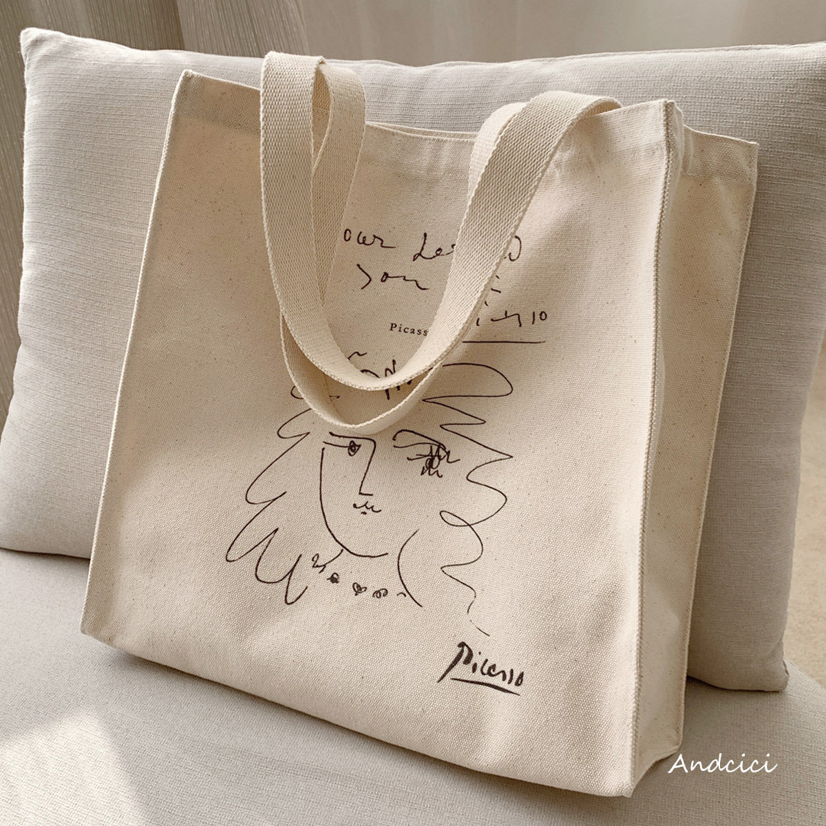 Pablo Picasso Portrait of a Women Line Art Canvas Tote Bag with Zip - Andcici