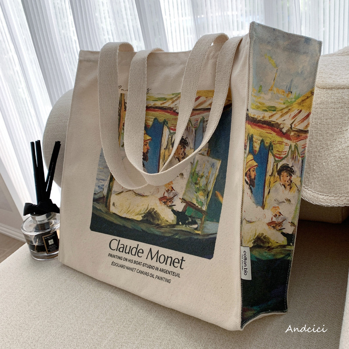 Édouard Manet Claude Monet Painting in his Studio-Boat, 1874 Canvas Tote Bag with Zip