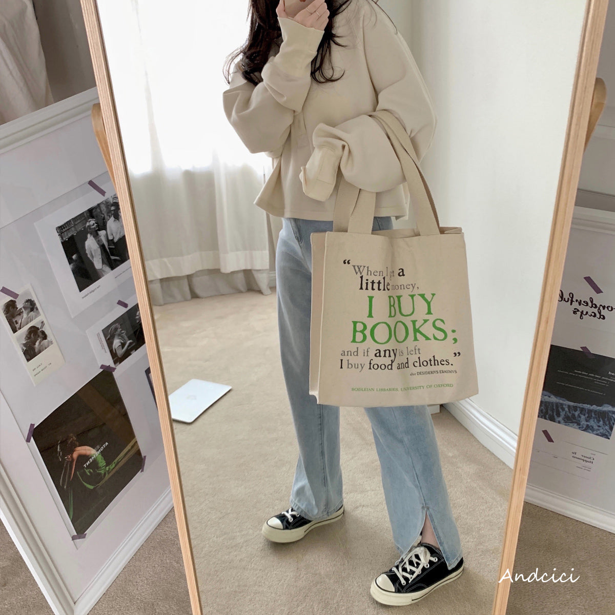 I Buy Books Canvas Tote Bag with Zip - Andcici