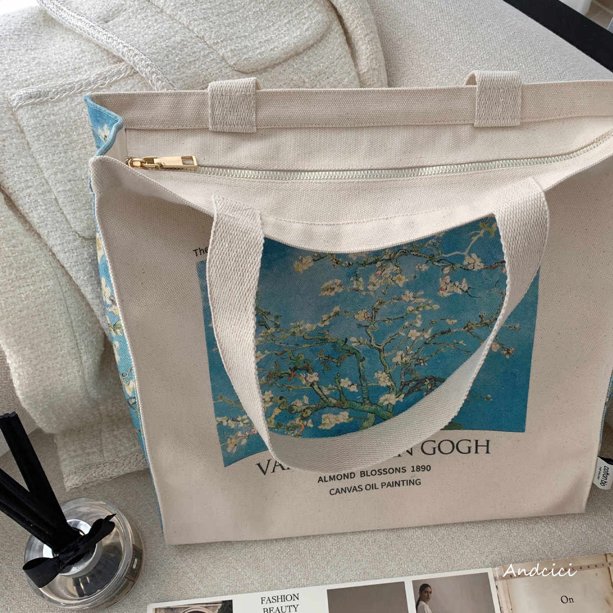 Vincent Van Gogh Almond Blossom, 1890 Canvas Tote Bag with Zip