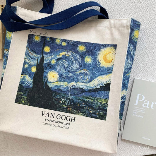 Vincent Van Gogh The Starry Night, 1889 Canvas Tote Bag with Zip - Andcici