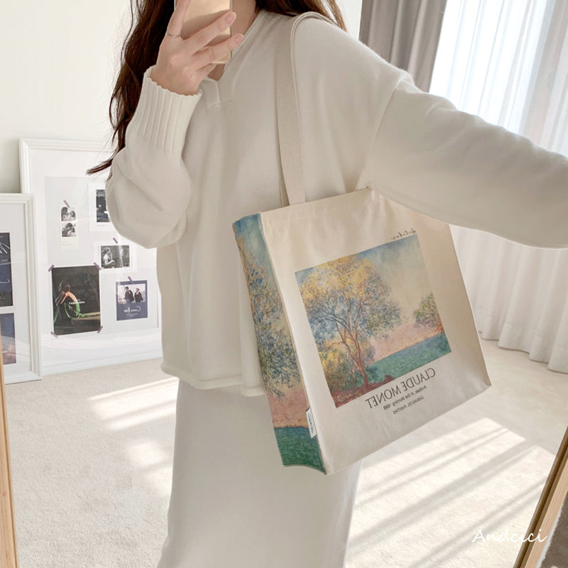 Claude Monet Antibes in the Morning, 1888 Canvas Tote Bag with Zip - Andcici